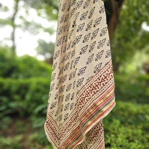 Hand Block Printed Zari Cotton Sarong, Beach Wrap Pareo, Long Scarf, Large Sarong, Cover up, Soft Fabric Scarf, Fashion Shawl Beach Sarong
