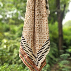 Hand Block Printed Zari Cotton Sarong, Beach Wrap Pareo, Long Scarf, Large Sarong, Cover up, Soft Fabric Scarf, Fashion Shawl Beach Sarong