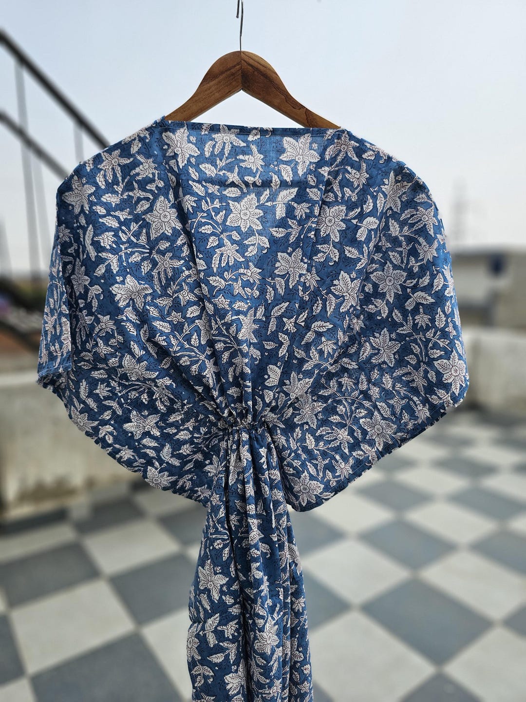 Blue and white printed kaftan for ladies main image 1