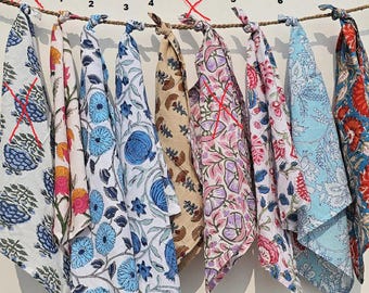 Hand Block Print Soft Cotton Bandana- Handmade Organic Bandana Bohemian Style Cotton Neck Scarf Boho Soft Cotton Bandana, Cotton Neckerchief