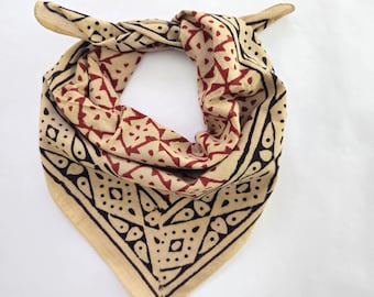 100% Cotton Bandanas, Bohemian Style Cotton Neck Scarf, Boho Soft Cotton Bandana, Cotton Cotton Square Scarf gift handkerchief mud print