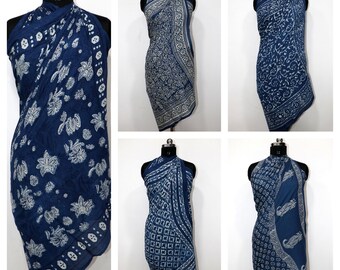 5 Pcs Mix Wholesale Lot Indian Handmade Indigo Blue Sarong, Beautiful Block Print Scarves, Decorative Dabu Print Duppta , Women Beach Pareo