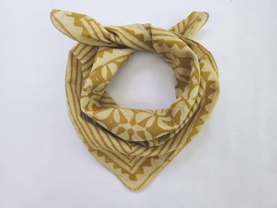 Handmade Block Print Bandana, Unique Boho Head Scarf