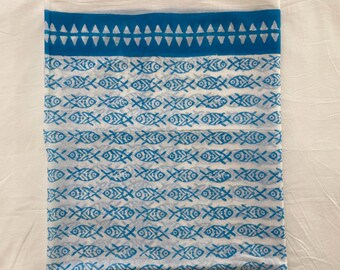 Block Print Sarong Pareo|Fish PrintCotton Boho Scarf|Neck Head Wrap|Beach Sarong|Gift for Her|Mother's Day Valentines Birthday Summer