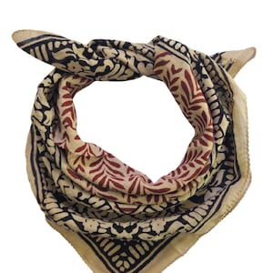 Bandana Scarf Handmade Hand Block Print Bandana in Cream, Pumpkin and Steel - Handmade Organic Cotton Bandana