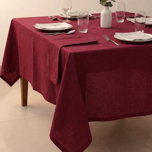 Solid Wine Red Dining Table Cover, Rustic Farmhouse Table Linens, Wedding Party Table Decor Rectangular Cotton Table Cloth Housewarming Gift