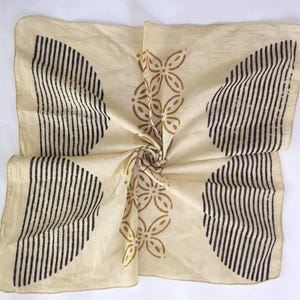 Bandana Scarf Handmade Hand Block Print Bandana in Cream, Pumpkin and Steel - Handmade Organic Cotton Bandana