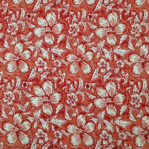 Tessuto con stampa a blocchi floreali arancione, materiale per abiti da donna, tessuto a metraggio, tessuto per progetti di cucito, tessuto per l'India, arredamento per la casa