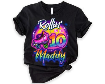 Roller Skate Birthday Shirt, Custom Rolling Into Birthday T-Shirt, Personalized Birthday Gift, Roller Skate Party, Girls Birthday Gift Tees