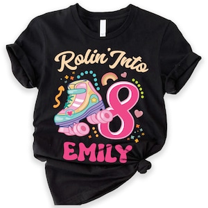 Roller Skate Birthday Shirt, Custom Rolling Into Birthday T-Shirt, Personalized Birthday Gift, Roller Skate Party, Girls Birthday Gift Tees