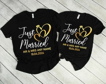 Personalized Just Married Shirts, Husband and Wife Couples Honeymoon Tshirt, Couples Finally Matching Wedding Tee, Just Married Shirt Gift