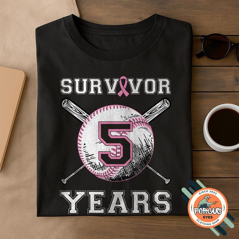 5 Years Survivor Baseball Ribbon Design, Custom Number Breast Cancer ...