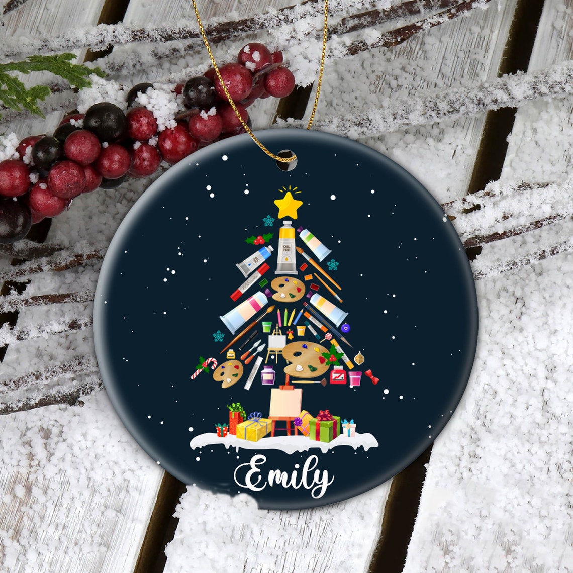 Personalized Artist Christmas Ornament, Christmas Art Lover Gift, Art