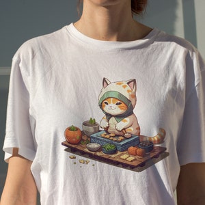 Cat eating ramen | Japanese Style | Anime | Unisex Tshirt