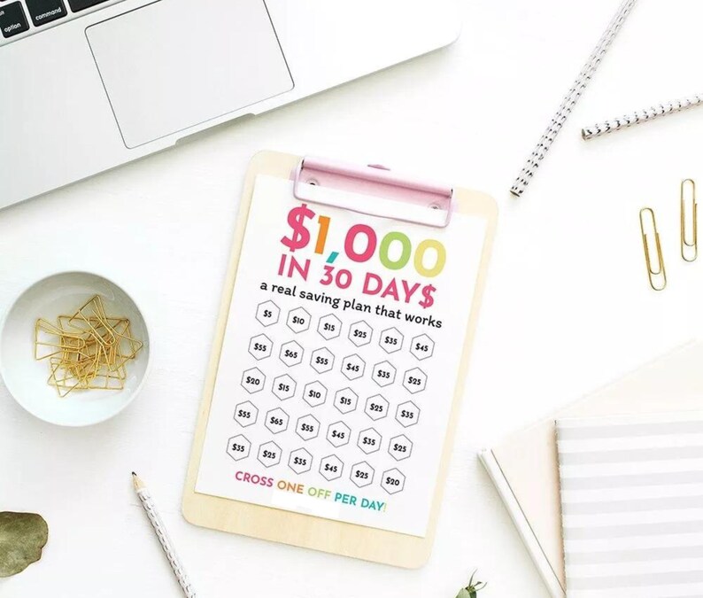 1000 in 30 Days Savings Tracker Printable Files, Save 100 in 30 Days ...