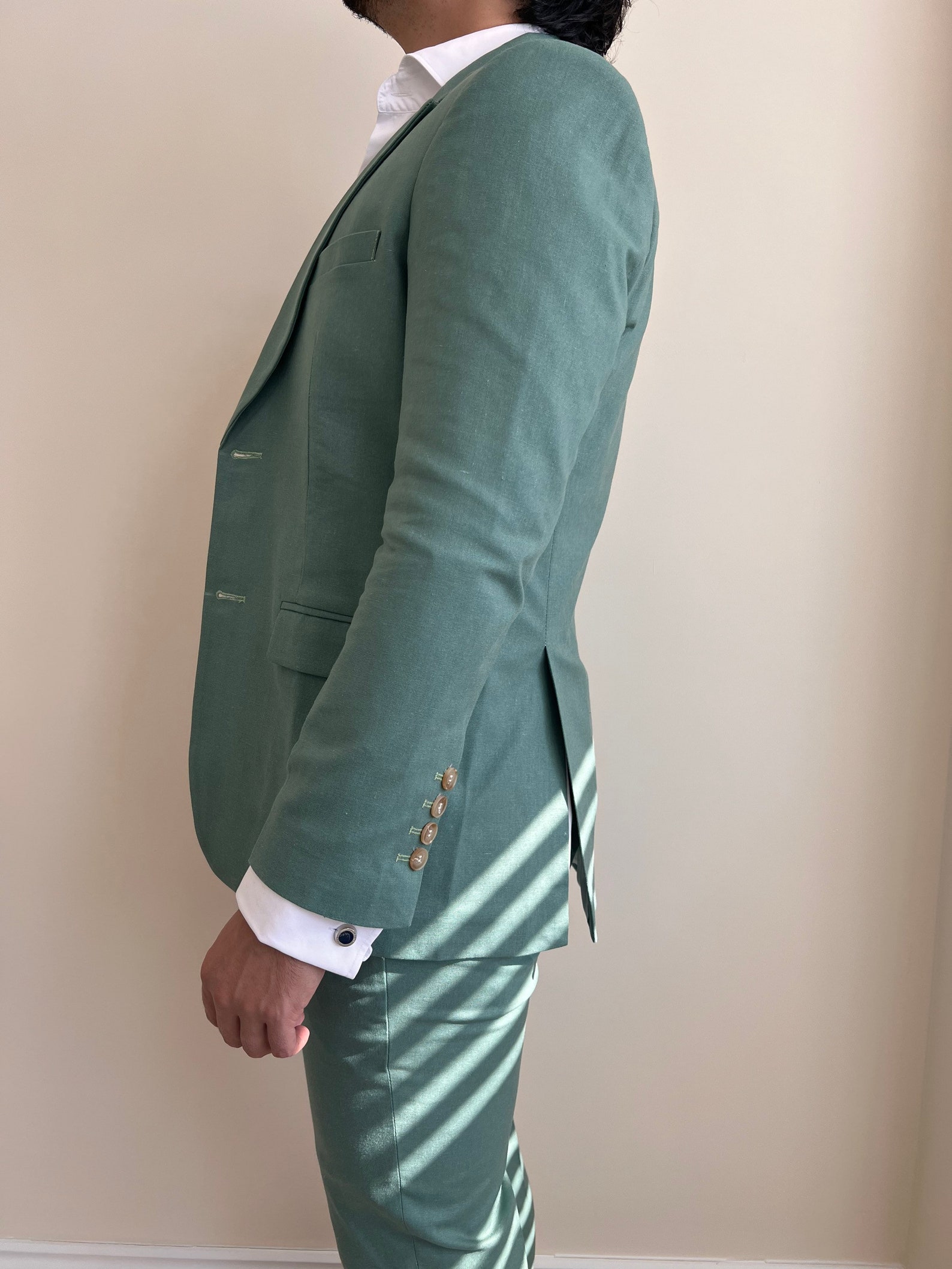 US UK Sage Green Linen Men's 3 Piece Suit Etsy