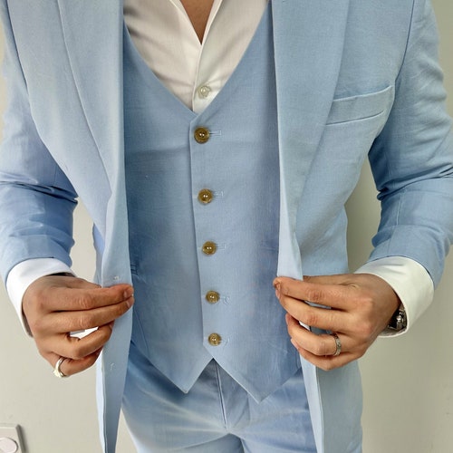 UK & US Light Blue Linen Men's 2 Piece Suit baby Blue Etsy