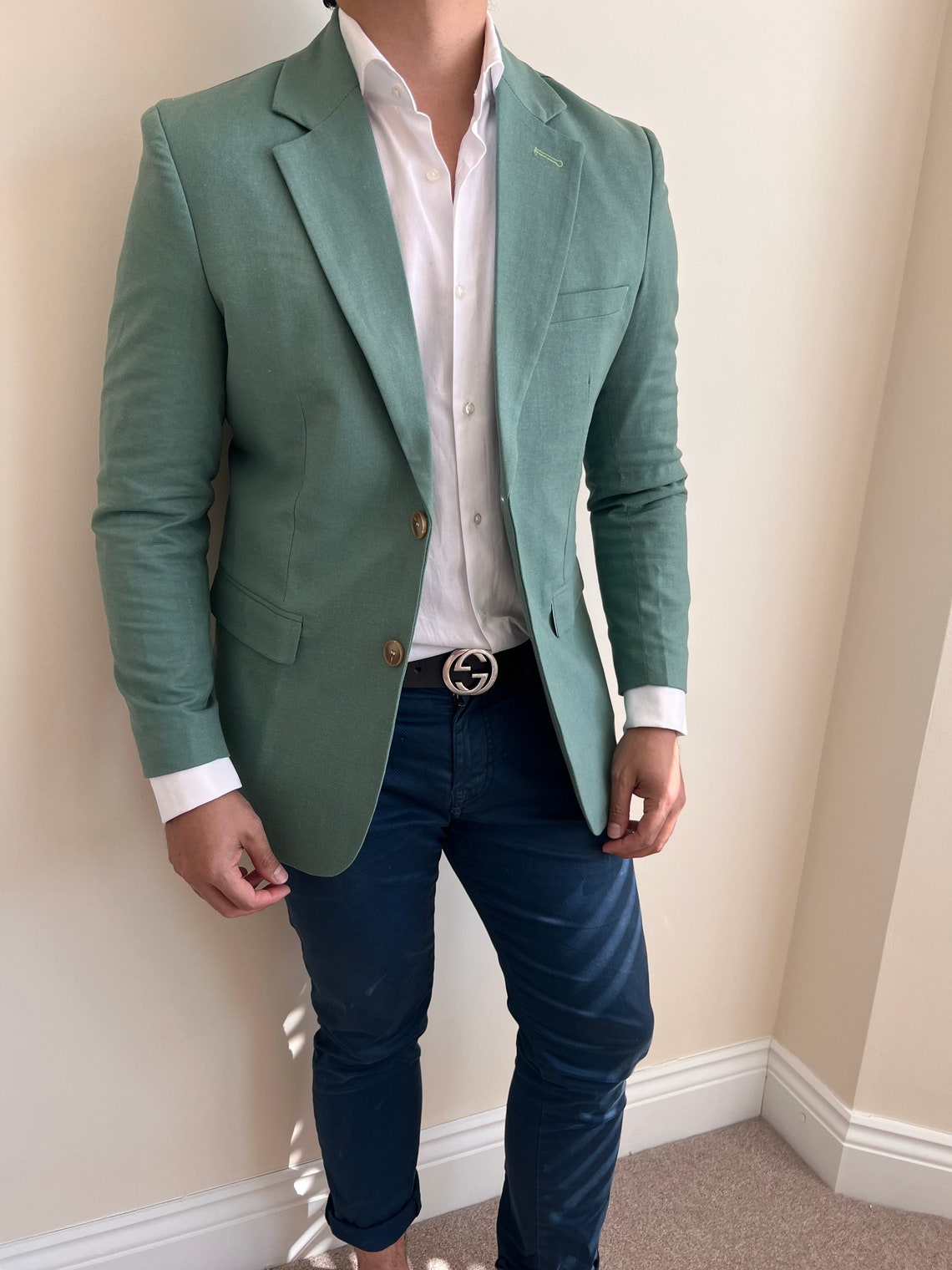 Sage Green Linen Men's 3 Piece Suit Etsy