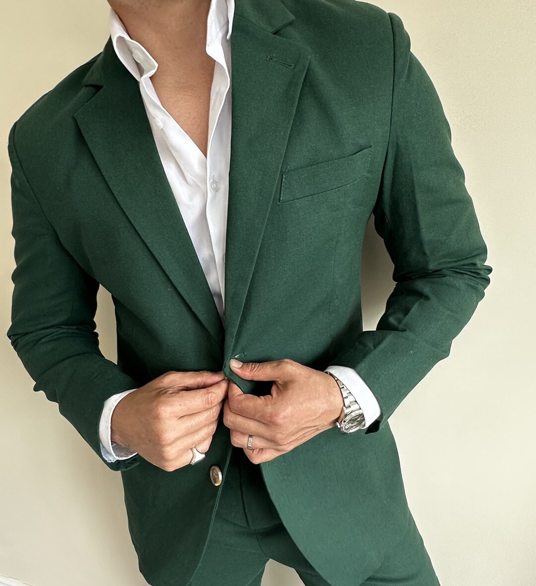 UK & US 3 Piece Green Linen Men's Suit Etsy