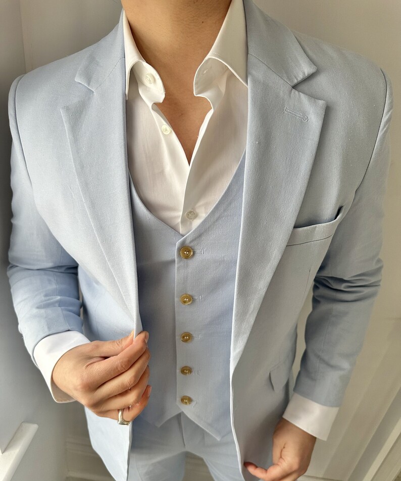 UK & US Light Blue Linen Men's 3 Piece Suit baby Blue Etsy
