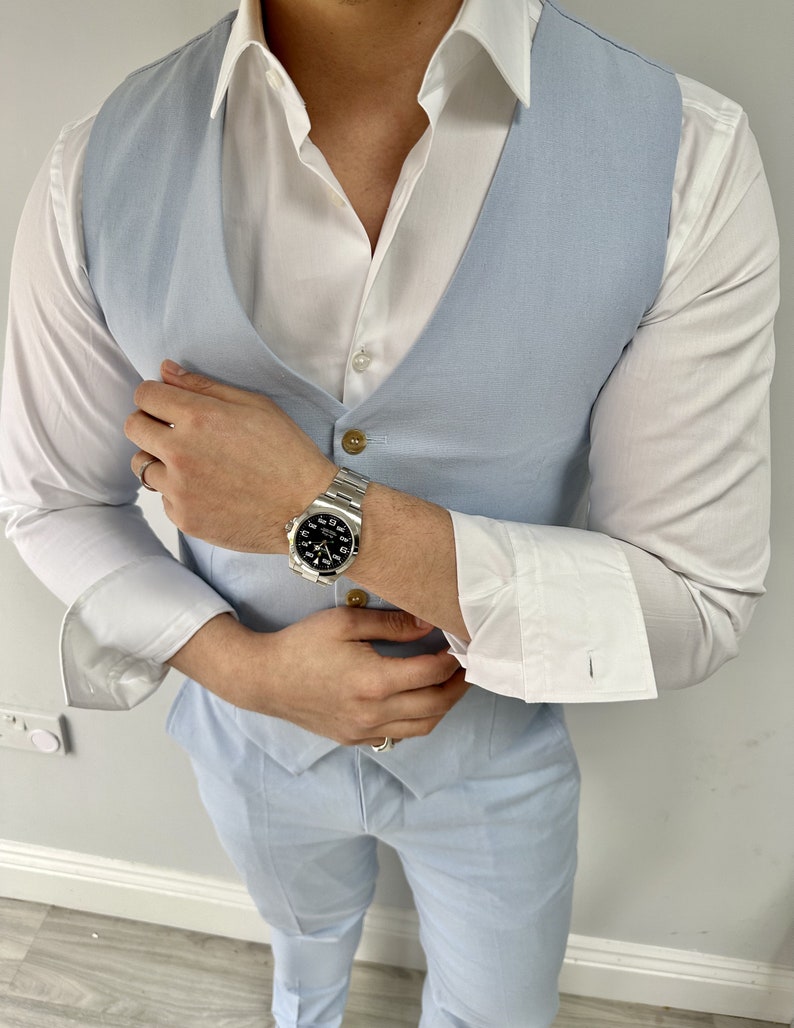 UK & US Light Blue Linen Men's 2 Piece Suit baby Blue Etsy