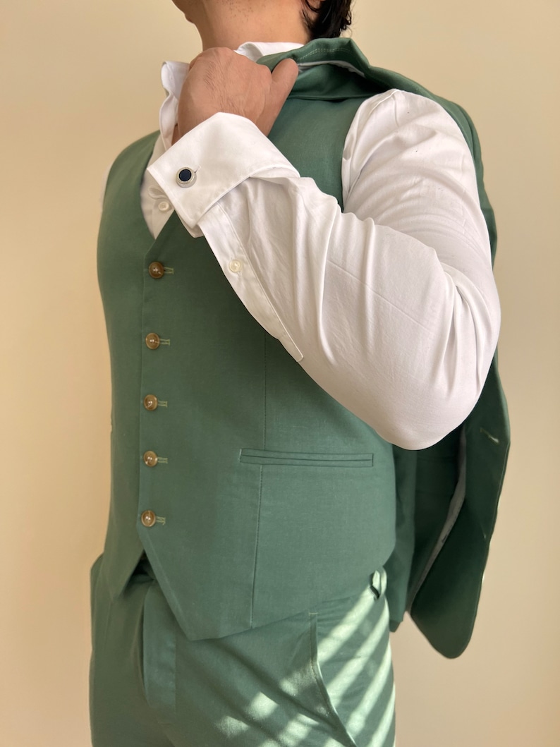 US UK Sage Green Linen Men's 3 Piece Suit Etsy