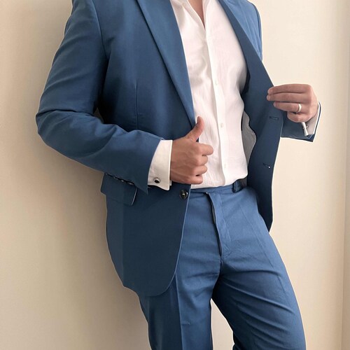 UK & US Light Blue Linen Men's 2 Piece Suit baby Blue Etsy