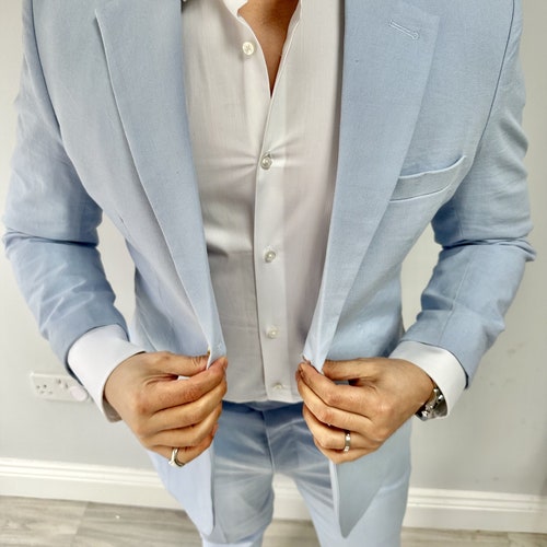 UK & US Light Blue Linen Men's 2 Piece Suit baby Blue Etsy