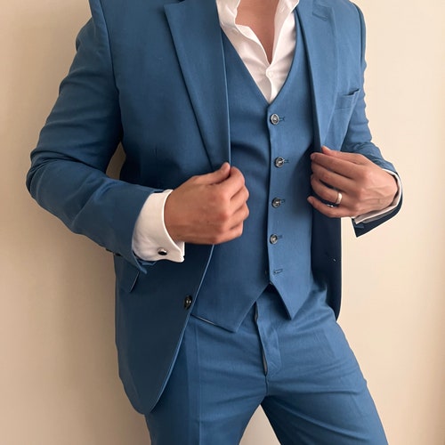 Sage Green Linen Men's 3 Piece Suit Etsy