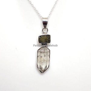 Moldavit & Herkimer Diamant Anhänger: Handgemachter Sterling Silber Schmuck