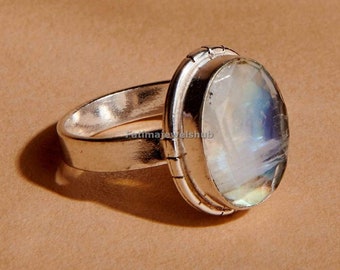 Oval Faceted Blue Rainbow Moonstone Gemstone 925 Sterling Silver Ring, Fashion Handmade Jewelry, Gift Ring, Moonstone Jewelry, Jewelry.