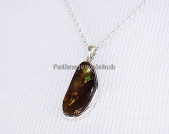 Handgemachter mexikanischer Feuer-Achat Anhänger: Schmuck aus .925 Sterling Silber