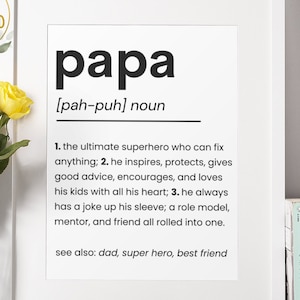 Papa Definition Poster, Gift for Dad, Dad Definition, Dad Appreciation Gifts, Papa Printable, Father's Day Gift, Father Gift, Birthday Gift