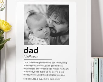 Custom Daddy Photo Gift, Dad Definition Poster, Papa Photo Gift, Personalized Gifts for Dad, Fathers Day Gift from Son, Daughter, Kids, Wife