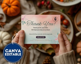 Thank You Card Template Canva, Business Thank You Card Template, Flower Thank You Card, Thank You for Order Card, Thank You Purchase Card