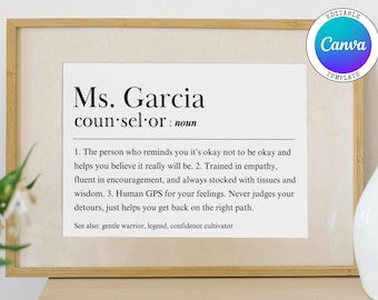 Custom School Counselor Definition Gift for School Counselor Appreciation Gift, Editable School Counselor Printable Gifts, Digital Download