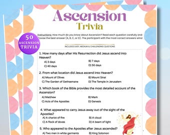 Ascension Trivia, Ascension Of Jesus Trivia, Sunday School Activities, Catholic Games, Bible Trivia Game for Kids