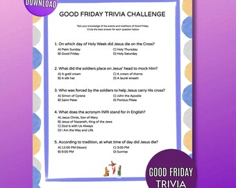 Good Friday Trivia Printable, Holy Week Multiple Choice Quiz, Sunday School & Homeschool Bible Activity, Easter Family Game