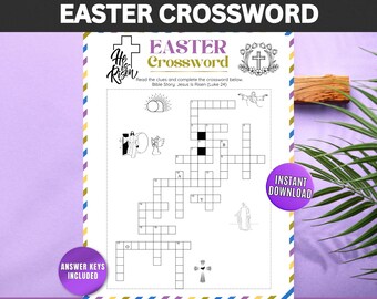 Christian Easter Crossword Puzzle Printable, Holy Week Bible Trivia Quiz, Easter Party Game, Easter Game for Sunday School, Kids & Adults