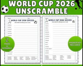 Soccer World Cup 2026 Unscramble Worksheet, World Cup Word Scramble Printable, Soccer Vocabulary Activity, Classroom Game, Instant Download