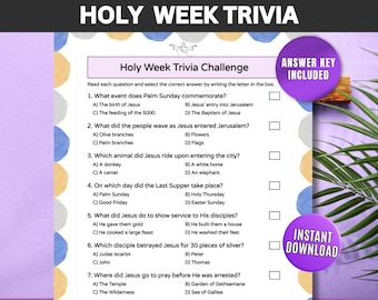 Holy Week Trivia, Easter Bible Trivia Game for Kids, The Easter Story Bible Trivia Game,  Resurrection Trivia, Easter Sunday School Activity