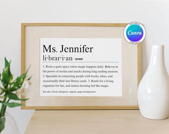 Poster personalizzato con la definizione di bibliotecario, regalo personalizzato per bibliotecario scolastico, regali per bibliotecari, stampa da parete, regalo per bibliotecari per il ritorno a scuola
