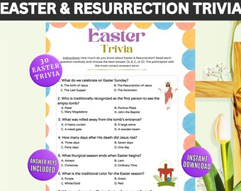 Easter Trivia Game, Easter Games, He is Risen Trivia, Resurrection Trivia, Bible Easter Games, Easter Activity, Instant Download, Answer Key