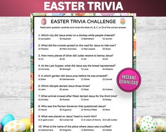 Easter Trivia Bible Game Printable, Easter Trivia for Kids, Adult, Easter Sunday Trivia Easter School Game Family Party Icebreaker Activity