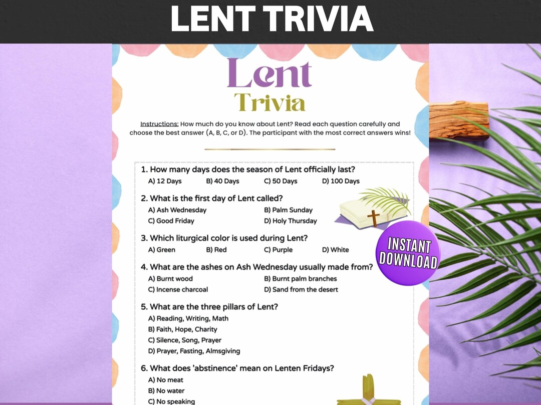 Lent Trivia Game for Kids & Adults, Catholic Lent Quiz, Lent Activity ...