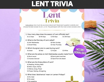Lent Trivia Game for Kids & Adults, Catholic Lent Quiz, Lent Activity For Children, Christian Lent Games Holy Week Easter Classroom Activity