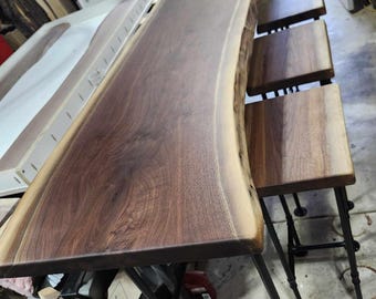 Walnut Bar Table Set with Stools Large