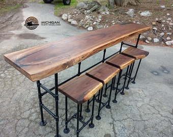 Black Walnut Bar Table Couch Table with Stools
