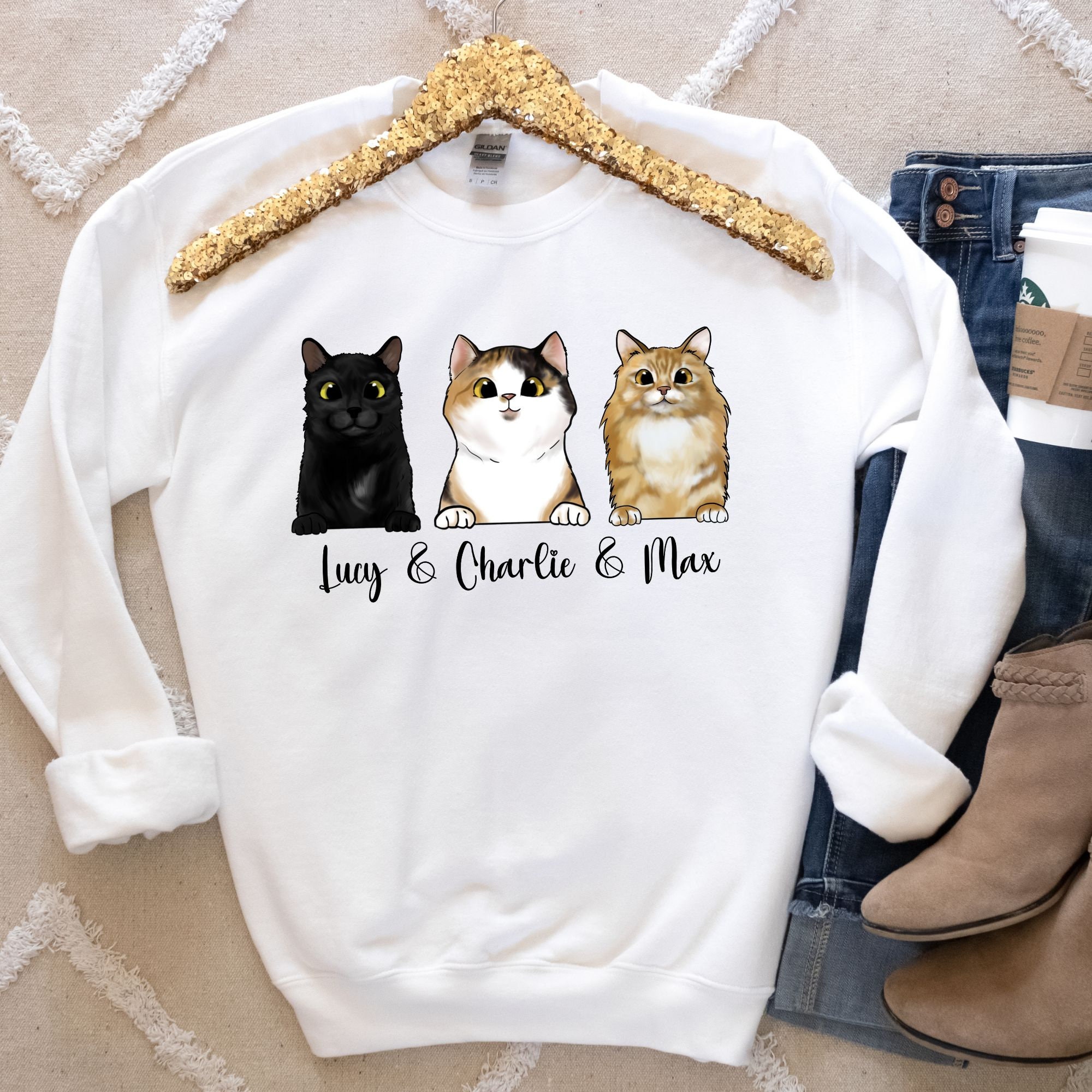Personalized Cat Sweatshirt Custom Cat Lovers Sweatshirt Etsy