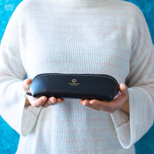 Vegan leather zipper pencil pouch, faux leather designer pencil case, adults pencil case, zipper cosmetic bag
